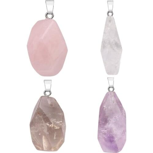 Rough Rock Irregular Pendant Facted Genuine Quartz With PU Cord Creative Unique Quartz Charm DIY Jewelry