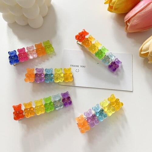 Harajuku Candy Color Resin Gummy Bear Barrettes For Women Cartoon Transparent Bear Barrette Fashion Cute Bear Hair Jewelry New
