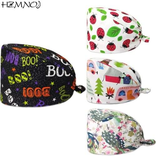 Cotton Sweat-absorbent Printing Medical Hat Pet Grooming Agency Pharmacist Doctor Nurse Hat Beautician Work Trend Scrub Hat