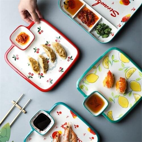 Ceramic Cute Dumpling Plate with Vinegar Dish Creative Dining Table Dinner Plate Household Breakfast Dessert Plate Tableware