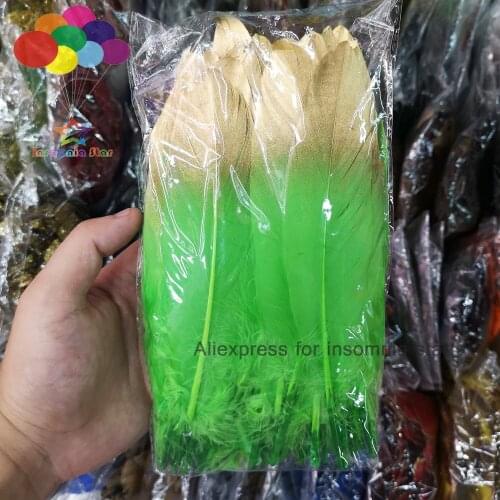 100pcs dye fruit green 15-20cm/6-8 inches Diy Beautiful Gold head Goose Feather Tape center plumas faisan view