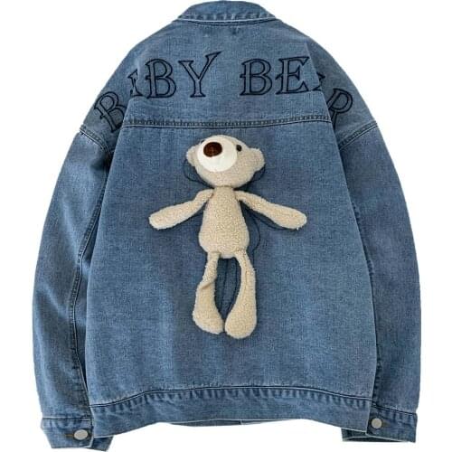 Woman Graphic Printed Casual Oversize Streetwear Hip Hop Couple Jackets Mens Fashion Denim Jacket 2021 Autumn New