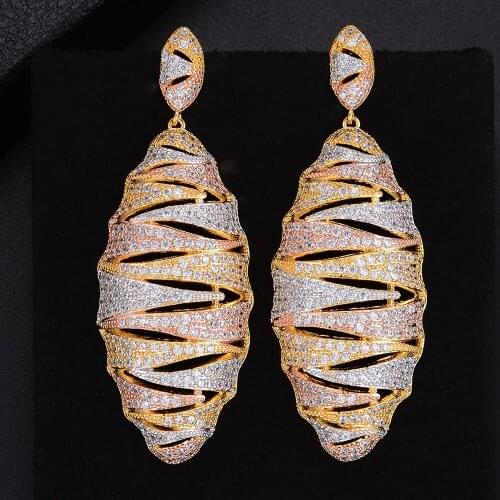 LARRAURI Trendy Oval Hollow Earrings Engagement Jewelry Dubai Nigerian Geometric Cubic Zirconia Drop Dangle Earrings For Women