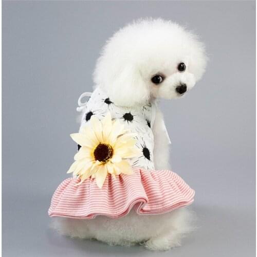Summer Dog Harness Dress Pet Dog Clothes for Small Dog Wedding Dress Skirt Puppy Clothing Spring Pet Clothing with sun flower