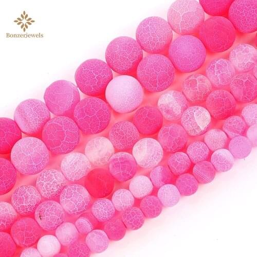 Matte Natural Stone Beads Rose Crackle Agates Round Loose Spacer Frosted Beads For Jewelry Making Diy Bracelet Necklace
