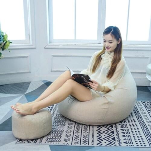 Bean Bag Cover (No Filler) For Kids and Adults, Khaki Color Faux Linen Fabric Lazy Sofa Covers