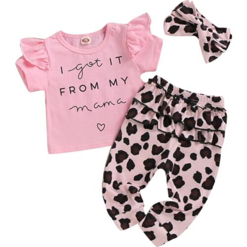 Sweet Newborn Infant Baby Girls Kid Short Sleeve Ruffles Tops Pants Headband Clothes 3Pcs Baby Girls Clothing