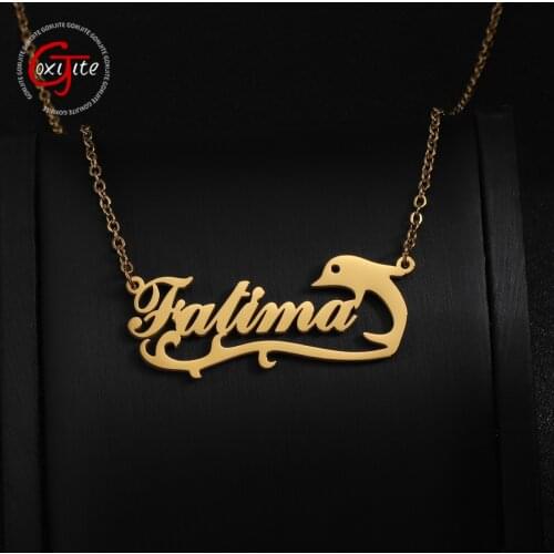 Goxijite Trendy Custom Name Necklace For Women Personalized Stainless Steel Dolphin Wave Nameplate Necklaces Creative Gift