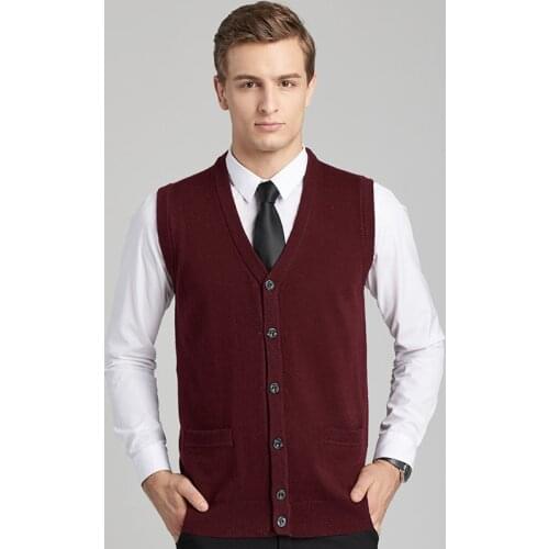 2020 Mens Clothing Autumn and Winter Male V-neck solid Wool knitted Cardigan Men Casual Vest Sweater Waistcoat