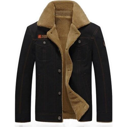Men Solid Color Winter Jean Jackets Outerwear Warm Denim Coats New Men Large Size Wool Liner Thicker Winter Denim Jackets