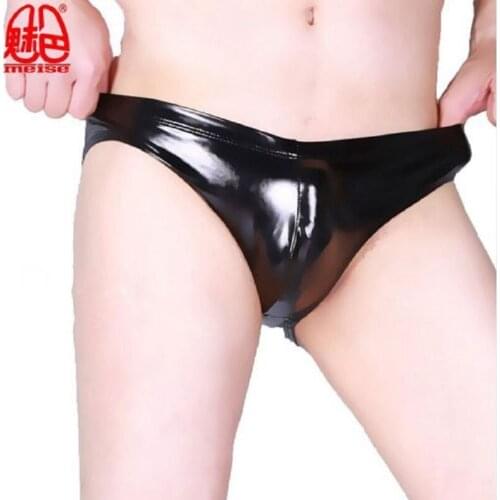 Men PVC Faux Leather Low-waisted Sexy Brief Colloid Imitation Latex Glossy U Convex Pouch Erotic Body Latex Fad Appeal Underwear