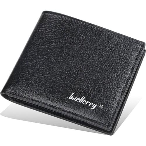 Mens short wallet litchi pattern open wallet simple thin soft leather ticket clip