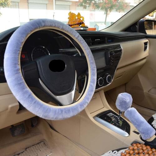 New Steering-wheel Plush Car Steering Wheel Covers Winter Faux fur Hand Brake & Gear Cover Set Car Interior Accessories