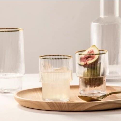 Dubbelwandige Transparent Glass Creative Phnom Penh Vertical Pattern Uncovered Water Cup Set Tea Coffee Household Light Luxury