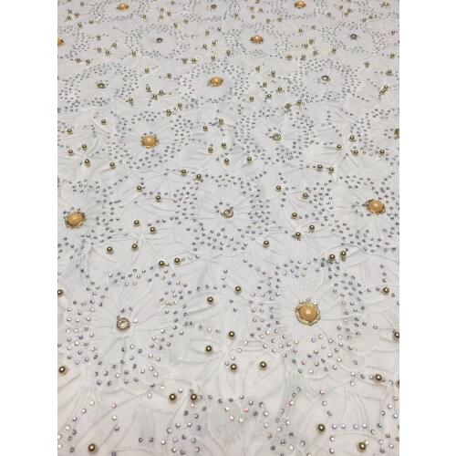 Nigerian Lace Fabric 2018 High Quality Lace For Wedding Beaded White African Lace Fabric High Quality With Stones DJ22691