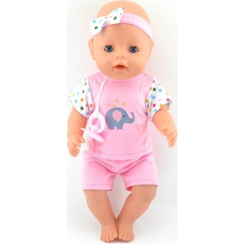 Clothes for doll for 43 cm new born doll accessories and American doll rose red T-shirt shorts with baby pacifier 071