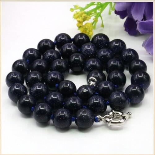 10mm Round Blue Sandstone Necklace Natural Stone Twinkling 0f Star Steering Wheel Clasp Accessory Neckwear Jewelry Making Design