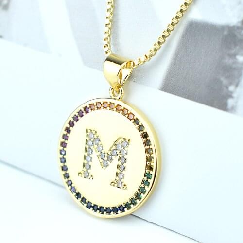 Top Quality Women Girls Initial Letter Necklace Gold 26 Letters Charm Necklaces Pendants Rainbow CZ Jewelry Personal Necklace