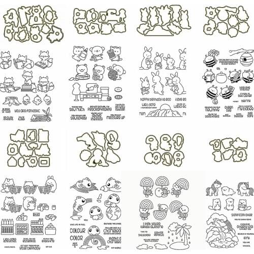 Clear Silicone Stamps Combine Metal Cutting Dies Cute Animals Letter Words Rainbow Template Handicraft Embossing Paper Cards New
