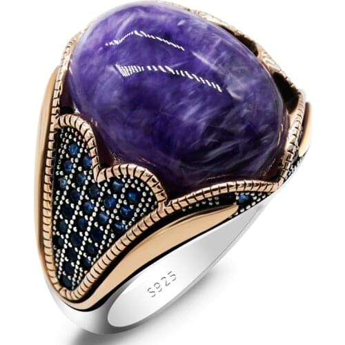 Real 925 Sterling Silver Ring For Men Purple Natural Zircon Stone Jewelry Rings Fashion Vintage Gift Gem Stone Mens Accessories