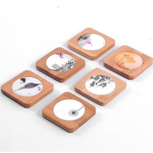 Luxurious 6pcs Bamboo Porcelain Tea Coffee Cup Mat Creative Mug Coaster Heat Resistant Placemat Holder Pad,teaware ceremony
