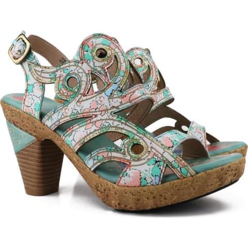 YourSeason Ladies Sandals Genuine Leather Buckle Strap 2021 Female Concise National Style Platform Vintage Shoes Hand Painted