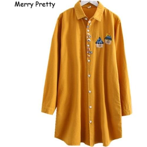 Funny Embroidery Womens Blouse Shirt Dress 2020 New Single-breasted Turn-down Collar Sweet Dress Style Cotton Blouse For Girls