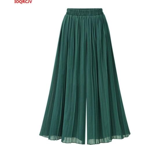 2019 New Chiffon Wide Leg High Waist Pant For Women Nine Points Casual Pleated Wide Leg Summer Vintage Boho Female Trousers W567