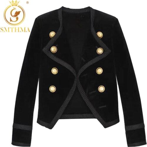 SMTHMA HIGH QUALITY New Fashion 2021 Designer Runway Jacket Womens Double Breasted Buttons Velvet Coat Outer Size S-XL