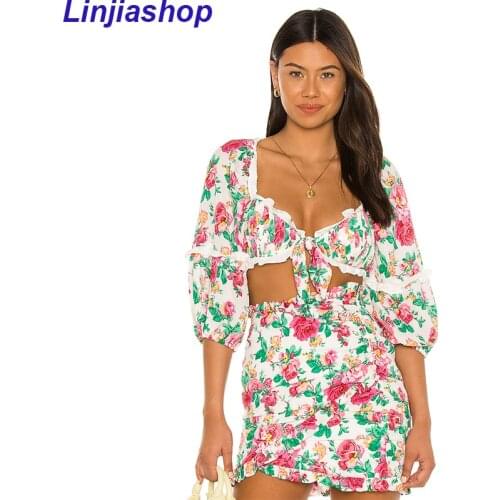 Women 2021 Sweet Sexy Camis Ruffles Hollow Out Floral Crop Top Fashion Tank Top Girls Bow Tie Back Elastic Summer Top