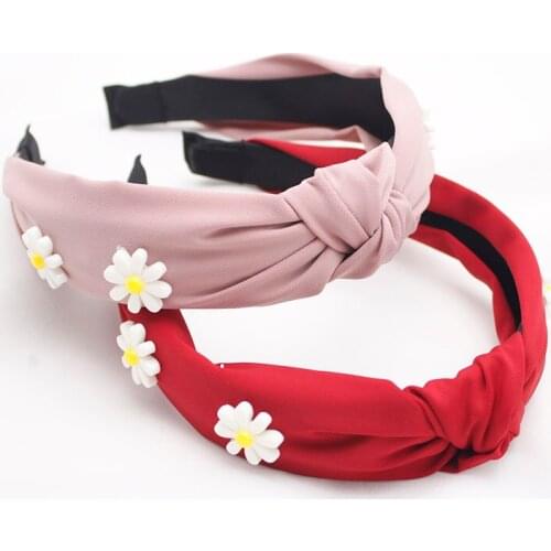 Fashion Daisy Hairband for Women Ladies Sweet Fabric Pure Color Knotted Headband Cute Girls Hair Bundle Hair Accessories