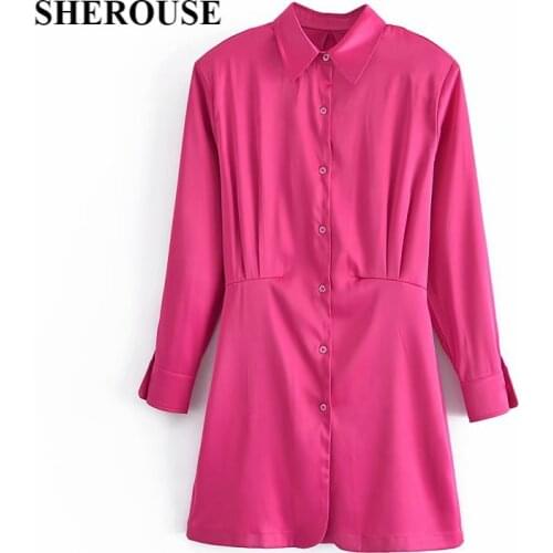 2021 Women Fashion Solid Slim Waist Single Breasted Midi Shirt Style Dress Long Sleeve Lapel Neck Vintage Female Dresses