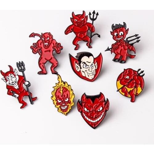 Hell Demon Metal Enamel Brooch Red Devil Grim Reaper Badge Pin Gothic Trendy Clothing Backpack Jewelry Accessories Gift Friends