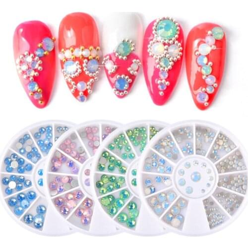 1 Box Opal Nail Rhinestones Flat Bottom Colorful Crystal Rhinestones Multi-size 3D Nail Art Decorations In Wheel DIY Accessories