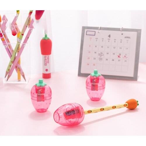 1Pc Pink Pencil Sharpener Lovely Strawberry Pencil Sharpener Portable Creative Stationary School Supplies