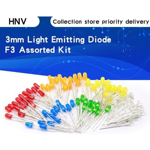 100pcs 3mm LED Diode F3 Assorted Kit White Green Red Blue Yellow Orange Pink Purple Warm White DIY Light Emitting Diode