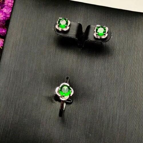 100% 925 sterling silver real Natural diopside rings stud earrings fine Jewelry gift wedding open wholesale new yhtz0505agt