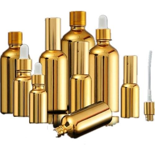 15PCS Gold Glass Essential Oil Bottles Vial Cosmetic Serum Packaging Lotion Pump Atomizer Spray Bottle Dropper Bottle 5/20/30ML