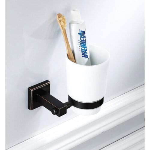 2018 Bathroom Toothbrush Holder Brass Black Finish Cup &Tumbler Holders Single Cups Bathroom Accessories Products