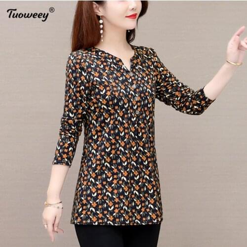 2021 spring stye tunic Womens Shirts red plus size 5XL V neck elegant blusas Women Blouse Fashion New floral mother tops