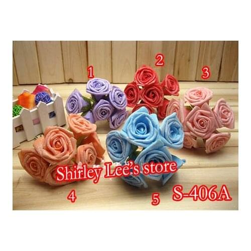 80 Bunches=480pcs X PRETTY Glittered Foam Rose Bouquets(5cm) In 5 Different Colors, Wedding Flowers .* FREE SHIPPING BY EMS