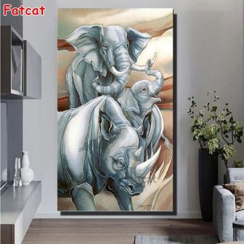 60x120Cm Elephant & Rhinoceros diamond painting handmade,full square/round diamond embroidery Wild Animal cross stitch PP2339