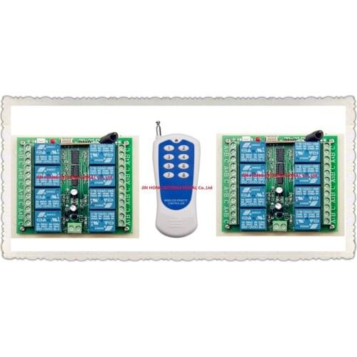 Hot Sales DC 12V 10A 8CH 315/433 Mhz Wireless RF Remote Control Switch 1pcs Transmitter+ 2pcs Receiver