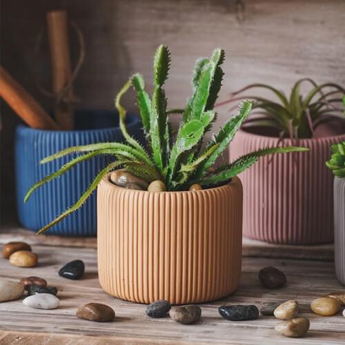 Concrete flowerpot molds stripe design concrete cylindrical flowerpot silicone mold candle cup container silicone molds