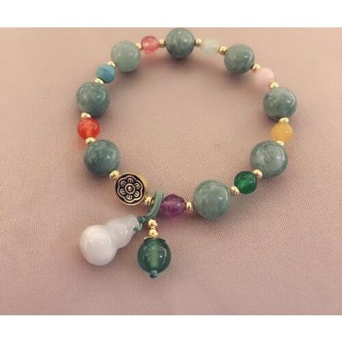 BOEYCJR Natural Stone Gourd Beads Bangles & Bracelets Handmade Jewelry Stone Yoga Energy Bracelet for Women