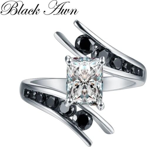 Fine Jewelry 5.1 Gram 100% Genuine 925 Sterling Silver Row Black Stone Engagement Rings for Women Bague C299