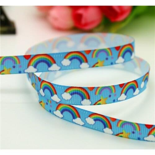 DHK 3/8'' 5yards rainbow printed grosgrain Ribbon headwear hair bow diy party decoration wholesale OEM 9mm C1333