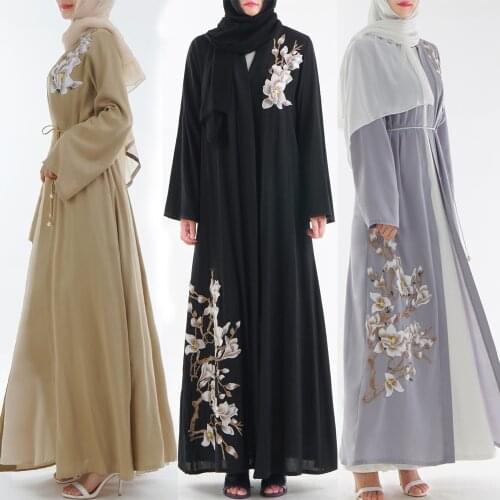 Luxury Embroidery Floral Abaya Muslim Maxi Dress Cardigan Long Robe Gowns Jubah Kimono Ramadan Arab Islamic Prayer Clothing