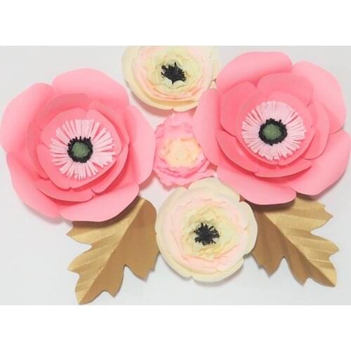 2018 Giant Crepe & Cardstock Paper Artificial Flowers 5PCS +2 Leave Wedding & Event Decor Baby Nursery Handmade Crafts Customize