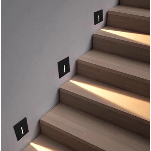 Indoor Recessed Led Stair Light Wall Lamp PIR Motion Sensor Staircase Light AC85-265V Step Lamp 3W Corridor Wall Sconce Light